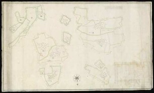 Nassau Forstkarte zum Hohenlohe-Weikersheimer Nassauer Forst ("Spitalholz", "Pfarrholz" u. a.) mit Vermessungstabelle. Inselkarte