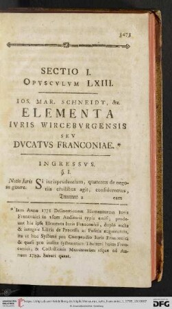 Sectio I. Opvscvlvm LXIII