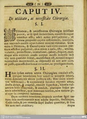 Caput IV. De utilitate, ac necessitate Chirurgiae