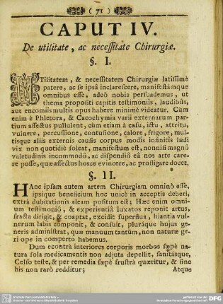 Caput IV. De utilitate, ac necessitate Chirurgiae