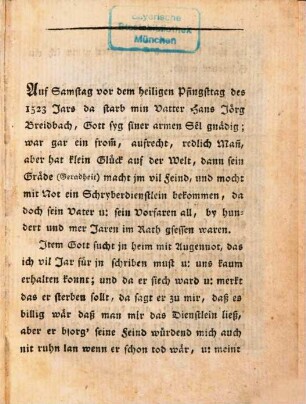 Der Schatz durch den Schatz : Biographie Hans Breidbachs des Goldschmidts von Fryburg, aus dem XVI. Jahrhundert ; Nach einer gleichzeitigen Handschrift