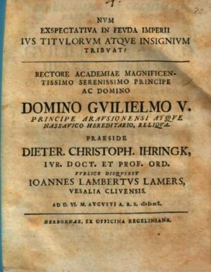 Nvm Exspectativa In Fevda Imperii Ivs Titvlorvm Atqve Insignivm Tribvat?