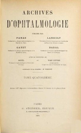Archives d'ophtalmologie. 14. 1894