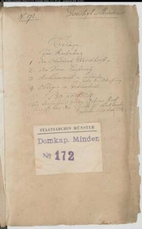 Belege zur Rechnung über die Öbodienz Waschhorst, die Domküsterei, das Archidiakonat Lübbecke und das Oblegium Gehlenbeck