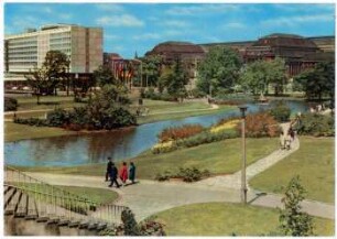 Messestadt Leipzig : Blick zum Schwanenteich ; Hotel "Stadt Leipzig" ; Hauptbahnhof