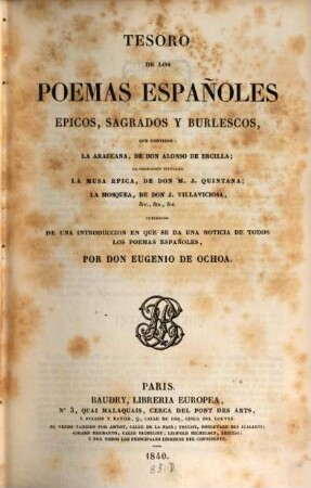 Tesoro de los poemas españoles épicos, sagrados y burlescos