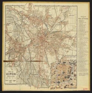 Plan von Leipzig, 1:25 000, Innenstadt 1:10 000, 1915