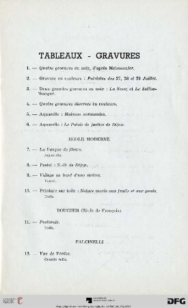 Tableaux - Gravures (Nr. 1-35)
