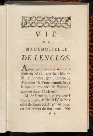 Vie De Mademoiselle De Lenclos