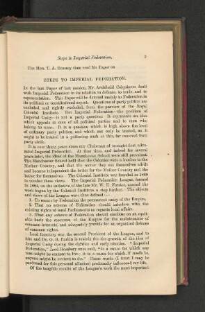 Steps to Imperial Federation. By the Hon. T. A. Brassey.