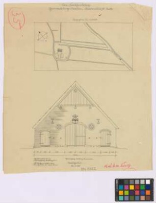 Dorum ([Landkreis Lehe]): Die Krähenburg. - Lageplan. - Haupthaus (Nord-Ansicht)