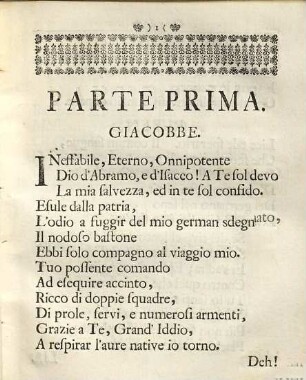 Il Ritorno Di Giacobbe : Oratorio Da Cantarsi Nella Capella Di Corte ... Elettore Palatino L'Anno MDCCXXXIX