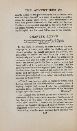 Chapter LXXVII. He endeavours to reconcile himself to his mistress, and expostulates with the uncle, who forbids him the house