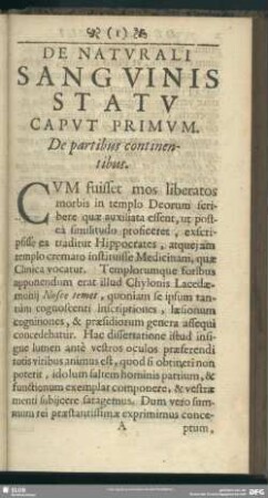 [Pars Prima] De Naturali Sanguinis Statu