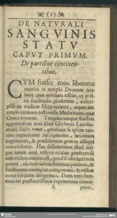 [Pars Prima] De Naturali Sanguinis Statu
