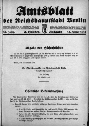 3. Sonderausgabe, 14. Januar 1941
