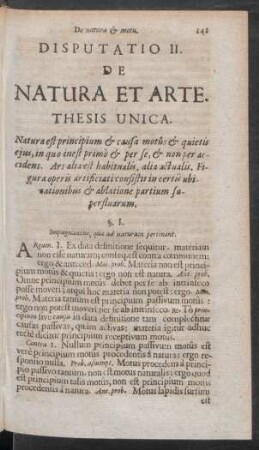 Disputatio II. De Natura Et Arte