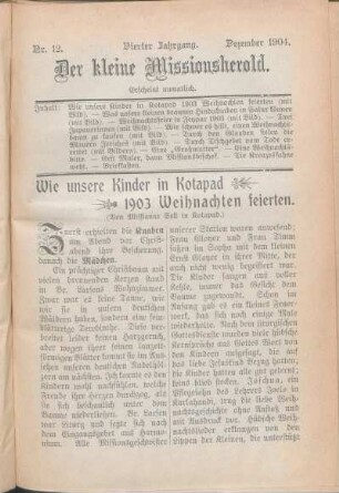 Nr. 12. Vierter Jahrgang. Dezember 1904.