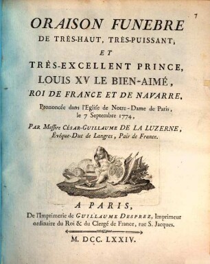 Oraison funebre de Louis XV. Roi de France