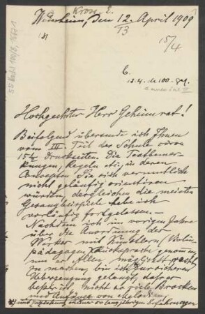 Brief an Ludwig Strecker  und B. Schott's Söhne : 12.04.1909