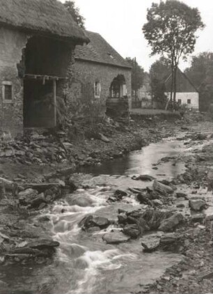 Unwetterkatastrophe im Osterzgebirge am 8./9. Juli 1927. Gottleubatal. Gottleuba in Schönwald (heute Petrovice-Krásny Les)