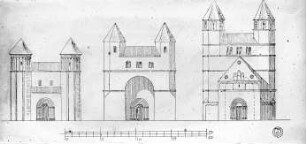 Bad Gandersheim, Münsterkirche, Rekonstruktion der drei Bauphasen des Westwerkes