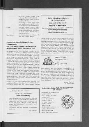 Kurzbericht über die Abgeordneten-Versammlung des Zentralausschusses Hamburgischer Bürgervereine am 25. September 1978