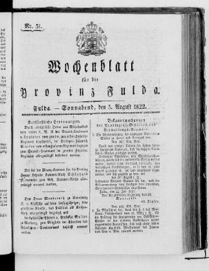 Nr. 31, Ausgabe vom 3. August 1822