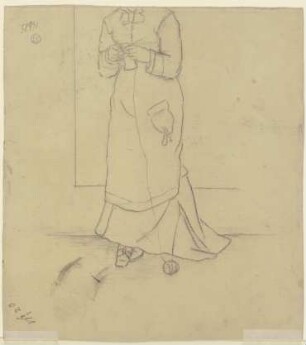 Stehende strickende Frau (Fragment)
