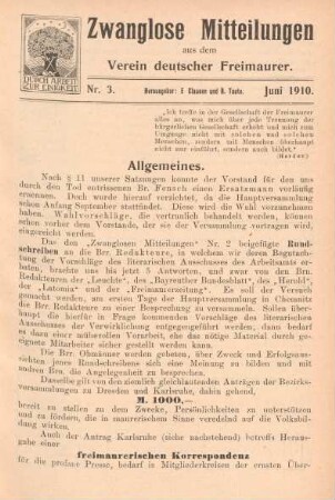 Nr. 3. Juni 1910.