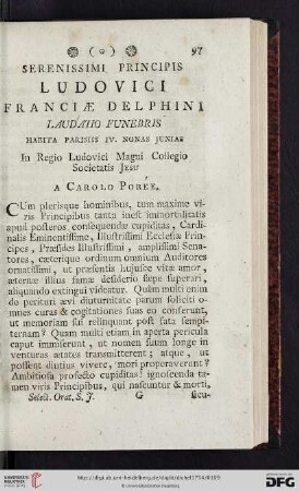 Serenissimi Principis Ludovici Franciae Delphini Laudatio Funebris