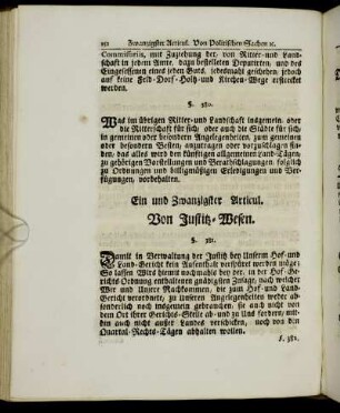 Ein und Zwanzigster Articul. Von Justitz-Wesen.
