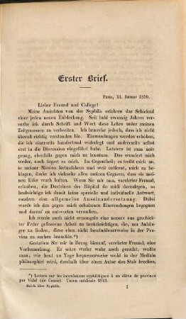P. Ricord's ... Briefe über Syphilis an Herrn Amédée Latour, Rédacteur en chef der Union médicale