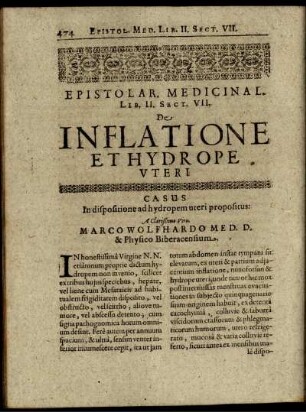 Epistolar. Medicinal. Lib. II. Sect. VII. De Inflatione Et Hydrope Uteri