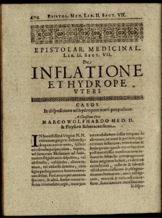 Epistolar. Medicinal. Lib. II. Sect. VII. De Inflatione Et Hydrope Uteri