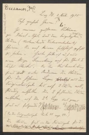 Brief an B. Schott's Söhne : 02.11.1910