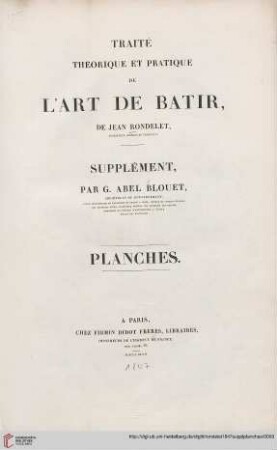 Supplement, Planches: Traité théorique et pratique de l'art de bâtir