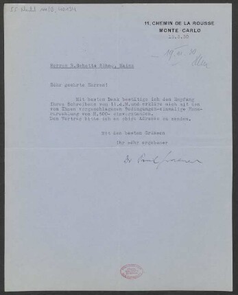 Brief an B. Schott's Söhne : 15.03.1930
