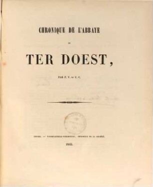 Chronique de l'Abbaye de Ter Doest