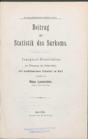 Beitrag zur Statistik des Sarkoms