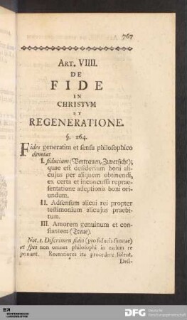 Art. VIIII. De Fide In Christvm Et Regeneratione.