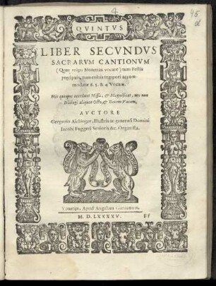 Gregor Aichinger: Liber secundus sacrarum cantionum ... Quintus