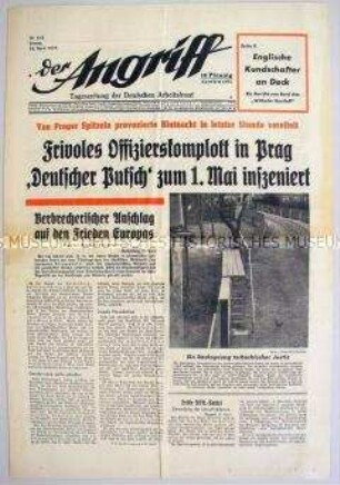 Berliner NS-Tageszeitung "Der Angriff" u.a. zur Lage in der Tschechoslowakei