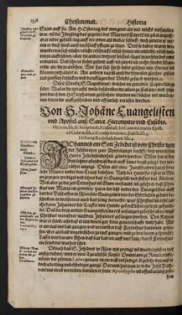 Von S. Johanne Evangelisten und Apostel ...