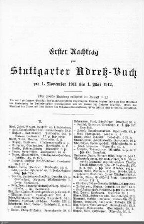 Nachtrag zum Stuttgarter Adreßbuch, 01.11.1911-01.05.1912