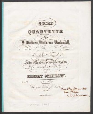 No. 1: Drei Quartette für 2 Violinen, Viola und Violoncell