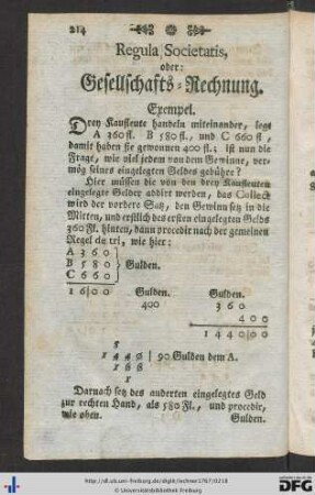 Regula Societatis, oder: Gesellschafts-Rechnung.