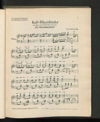 Kuß-Rheinländer über Motive aus E. Kálmán's Operette "Ein Herbstmanöver"