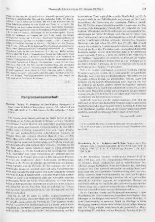 253-254 [Rezension] Overholt, Thomas W., Prophecy in cross cultural perspective