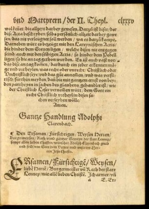Gantze Handlung Adolphi Clarenbach.